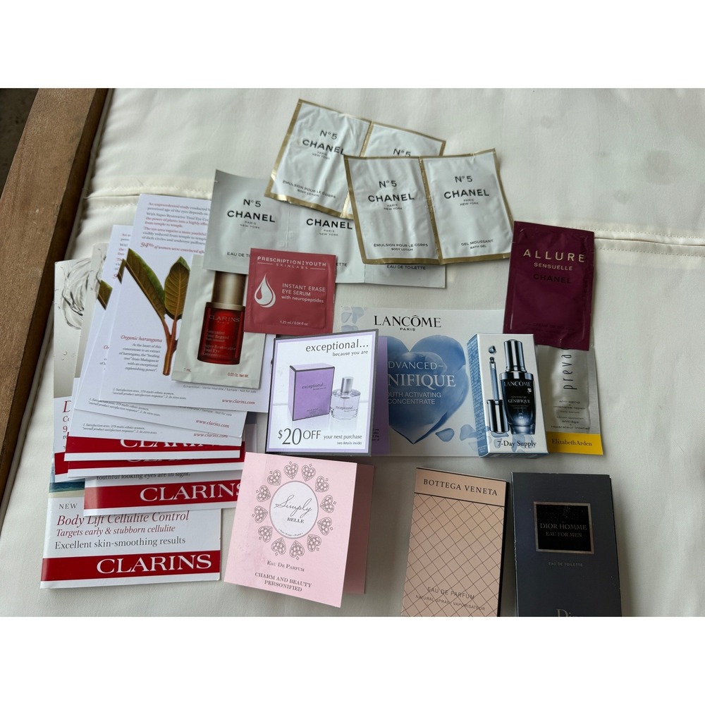 Beauty Sample Lot Chanel No 5 Dior Lancome Clarins Bottega Veneta Skincare